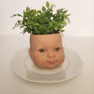 Handmade Dollhead Planter On Dish